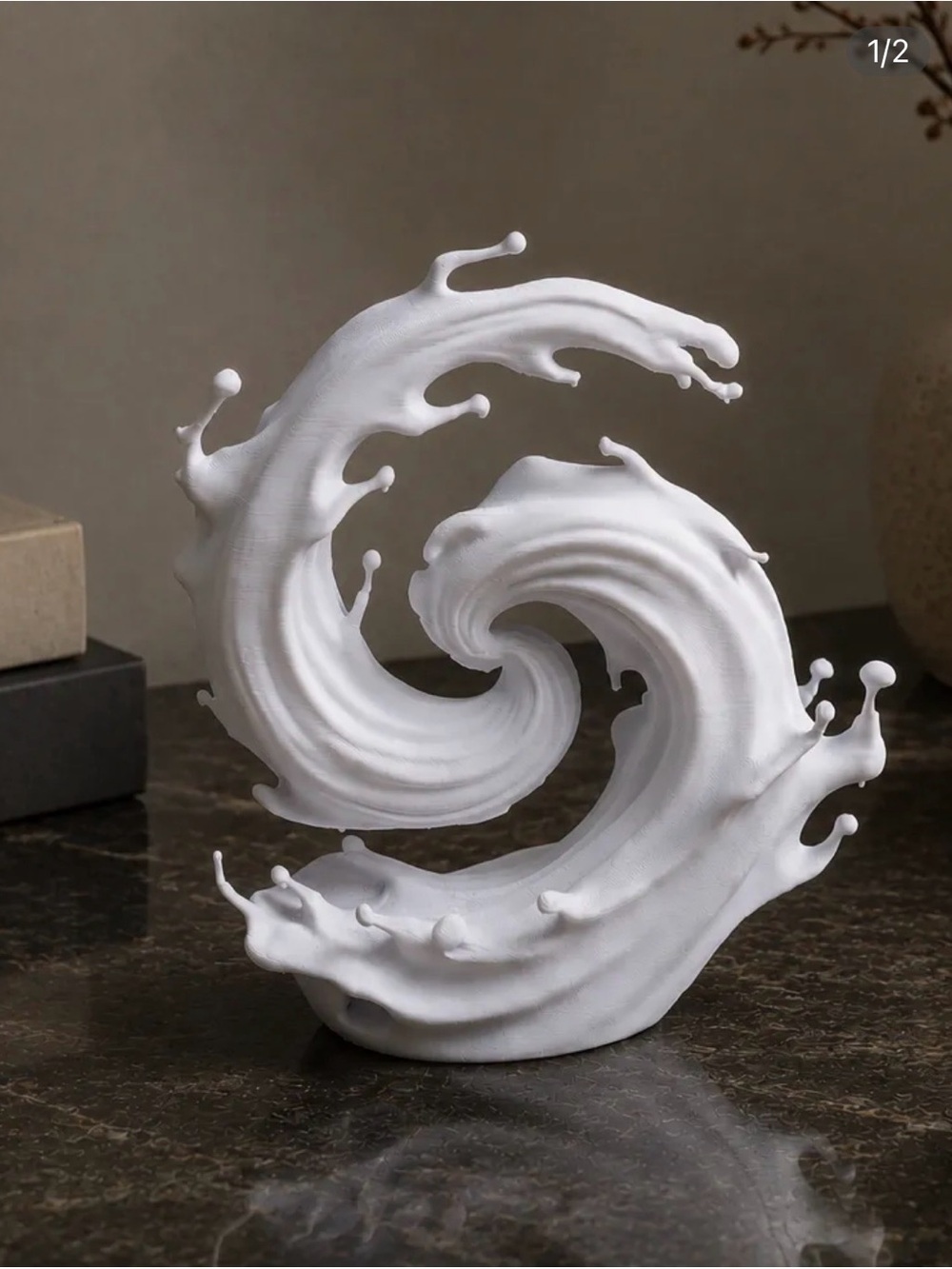 White Decorative Wave Sculpture - Modern Home Art 3d Printed takes day to print